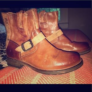 Frye boots, zip up the back, leather ankle strap